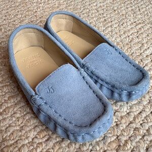 Janie And Jack Pale Blue Leather Loafers Size 7 Dress Shoes Suede Look Baby Boy